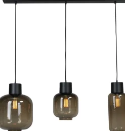 Glaslampen|Wohnzimmerlampen*Masterlight Hängelampe 3-flammig 100 cm breit Rauchglas Metall