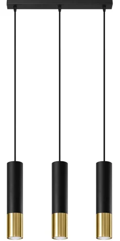 Hängelampen|Wohnzimmerlampen*Sollux Hängelampe 3-flammig B: 45 cm Schwarz Gold länglich
