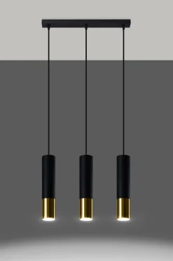 Hängelampen|Wohnzimmerlampen*Sollux Hängelampe 3-flammig B: 45 cm Schwarz Gold länglich