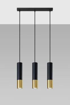 Hängelampen|Wohnzimmerlampen*Sollux Hängelampe 3-flammig B: 45 cm Schwarz Gold länglich