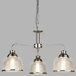 Hängelampen|Esszimmer Lampen*Searchlight Hängelampe 3-flammig E27 Glas Metall Jugendstil in Silber