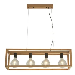 Hängelampen|Esszimmer Lampen*Searchlight Hängelampe 4-flammig E27 Natur Schwarz Bambus Holz Metall