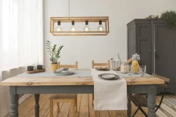 Hängelampen|Esszimmer Lampen*Searchlight Hängelampe 4-flammig E27 Natur Schwarz Bambus Holz Metall