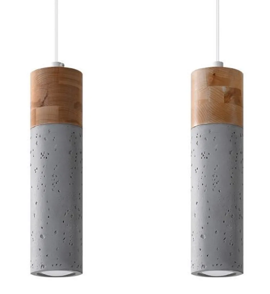 Esszimmer Lampen|Hängelampen*Sollux Hängelampe 2-flammig GU10 Beton Holz Modern RUGARD