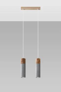 Esszimmer Lampen|Hängelampen*Sollux Hängelampe 2-flammig GU10 Beton Holz Modern RUGARD