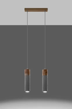 Esszimmer Lampen|Hängelampen*Sollux Hängelampe 2-flammig GU10 Beton Holz Modern RUGARD