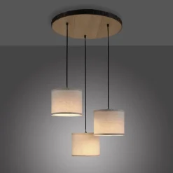 Hängelampen|Bürolampen*Just Light Hängelampe 3-flammig Holz Stoff B:52 cm E27 blendarm