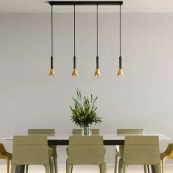 Hängelampen|Bürolampen*Searchlight Hängelampe 4-flammig in Schwarz Gold GU10 Metall Retro