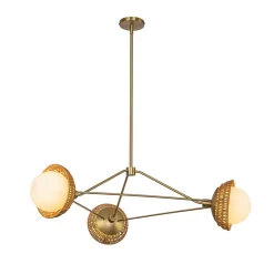 Elstead Hängelampe 3-flammig Metall Rattan Glas E14 B:101,4 cm< Hängelampen|Bürolampen