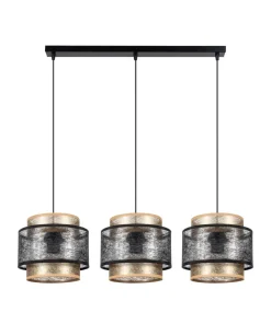 Hängelampen|Bürolampen*Belis Hängelampe 3-flammig Schwarz Gold E27 Stoff blendarm