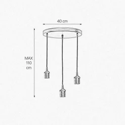 Bürolampen|Lampen Aus Aller Welt*Giovanni Battista Hängelampe 3-flammig Schwarz Messing Eisen Ø 40 cm für E27