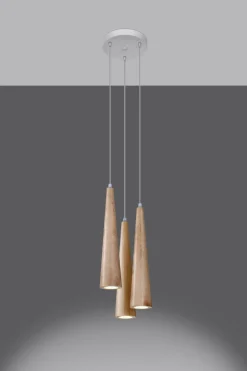 Sollux Hängelampe 3-flammig Skandinavisch Holz Schirm GU10< Hängelampen|Esszimmer Lampen