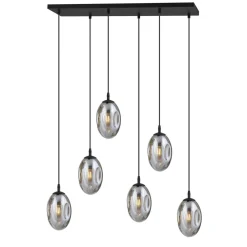 Bürolampen|Küchenlampen*Emibig Hängelampe Glas 6-flammig E14 verstellbar Schwarz Grau