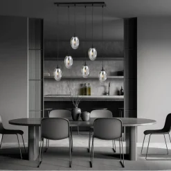 Bürolampen|Küchenlampen*Emibig Hängelampe Glas 6-flammig E14 verstellbar Schwarz Grau