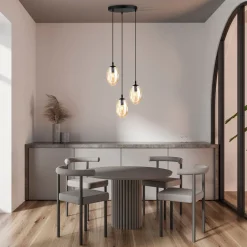 Hängelampen|Bürolampen*Emibig Hängelampe Glas 3-flammig in Bernstein Schwarz E14