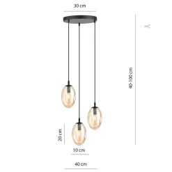 Hängelampen|Bürolampen*Emibig Hängelampe Glas 3-flammig in Bernstein Schwarz E14