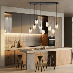 Hängelampen|Bürolampen*Emibig Hängelampe Glas groß 9-flammig in Bernstein Schwarz E14