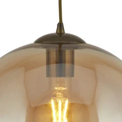 Searchlight Hängelampe Glas in Bernstein Messing Antik E27 Ø 25 cm< Hängelampen|Esszimmer Lampen