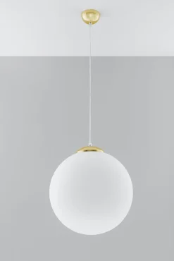 Sollux Hängelampe Glas Kugelschirm Ø 40 cm Weiß Gold E27< Hängelampen|Wohnzimmerlampen