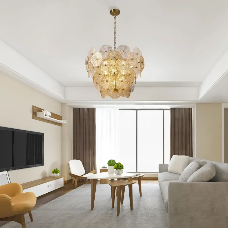 Searchlight Hängelampe Glas Metall Ø 64 cm 9x G9 Modern kunstvoll< Hängelampen|Wohnzimmerlampen