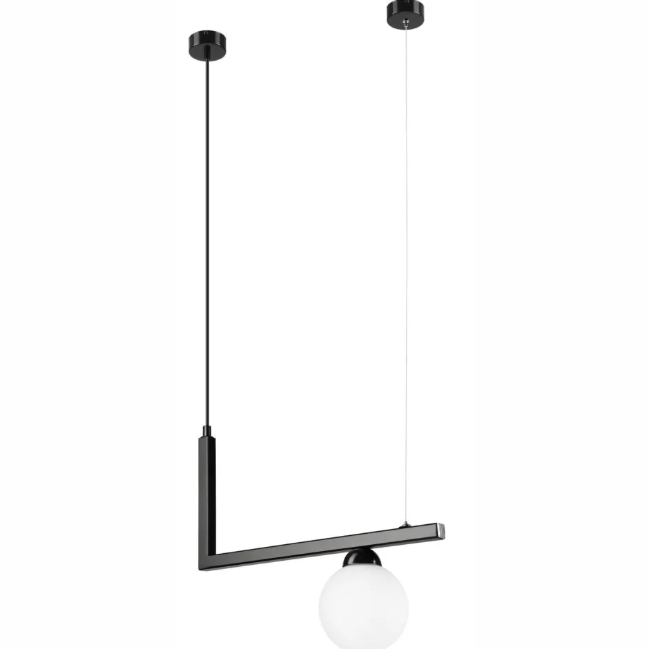 Küchenlampen|Kugellampen*Lamkur Hängelampe Glas Metall B: 48 cm Schwarz Weiß Kugelschirm