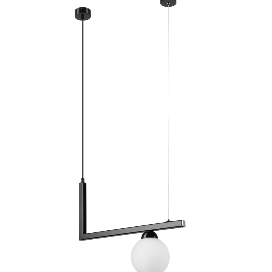 Küchenlampen|Kugellampen*Lamkur Hängelampe Glas Metall B: 48 cm Schwarz Weiß Kugelschirm