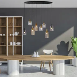 Searchlight Hängelampe Glas Metall B: 120 cm groß H: max. 1,4 m< Hängelampen|Bürolampen