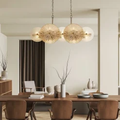 Hängelampen|Bürolampen*Searchlight Hängelampe Glas Metall B: 90 cm in Bronze Bernstein Klar