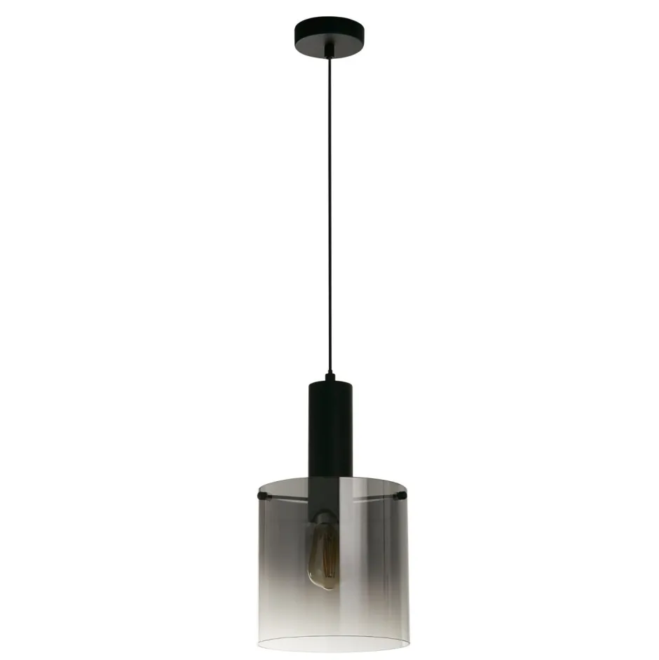 Searchlight Hängelampe Glas Metall D: 22 cm E27 Schwarz Rauchgrau< Wohnzimmerlampen|Glaslampen