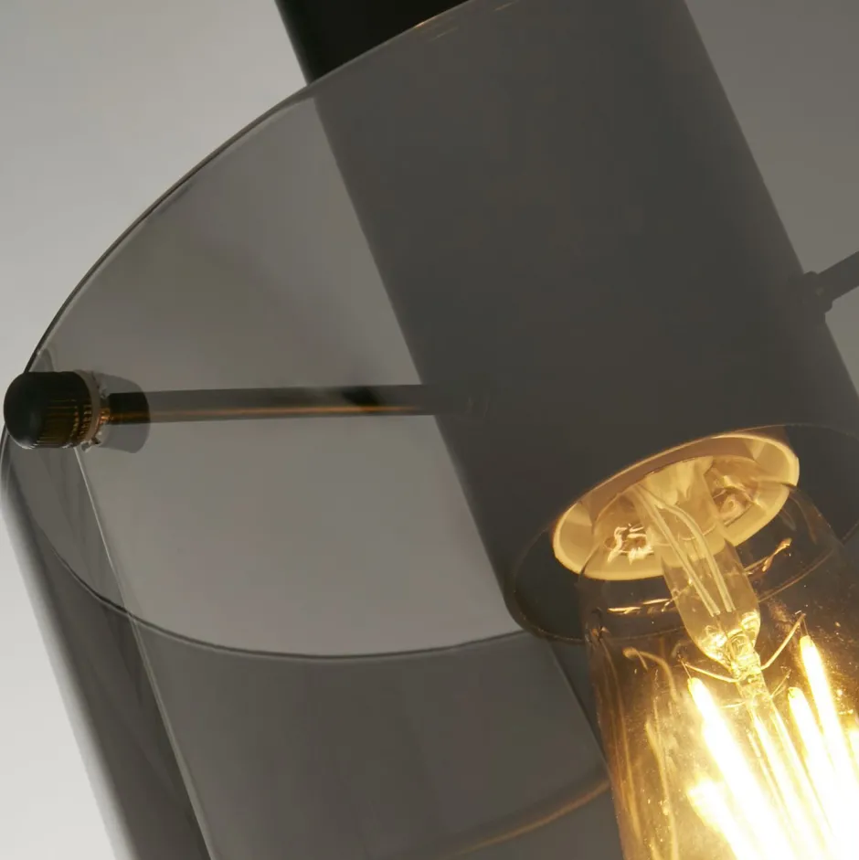 Searchlight Hängelampe Glas Metall D: 22 cm E27 Schwarz Rauchgrau< Wohnzimmerlampen|Glaslampen