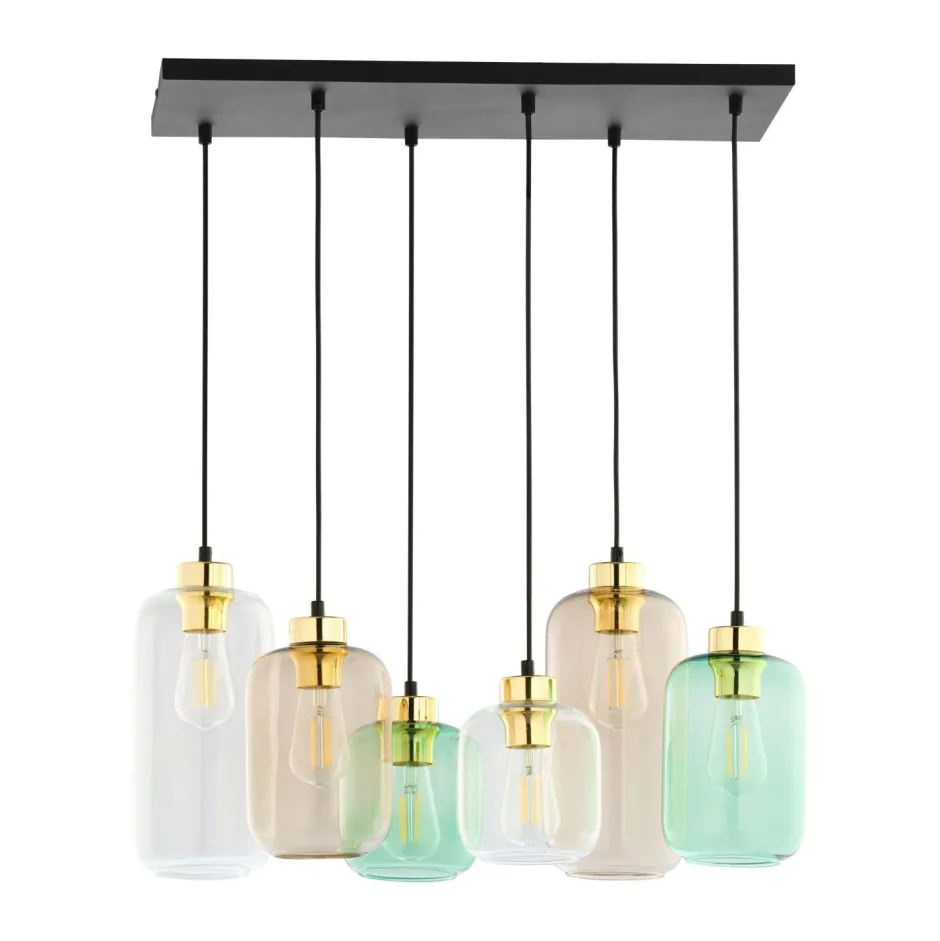 Jugendstil Lampen|Glaslampen*TK Lighting Hängelampe Glas Metall 6-flammig E27 Esszimmer