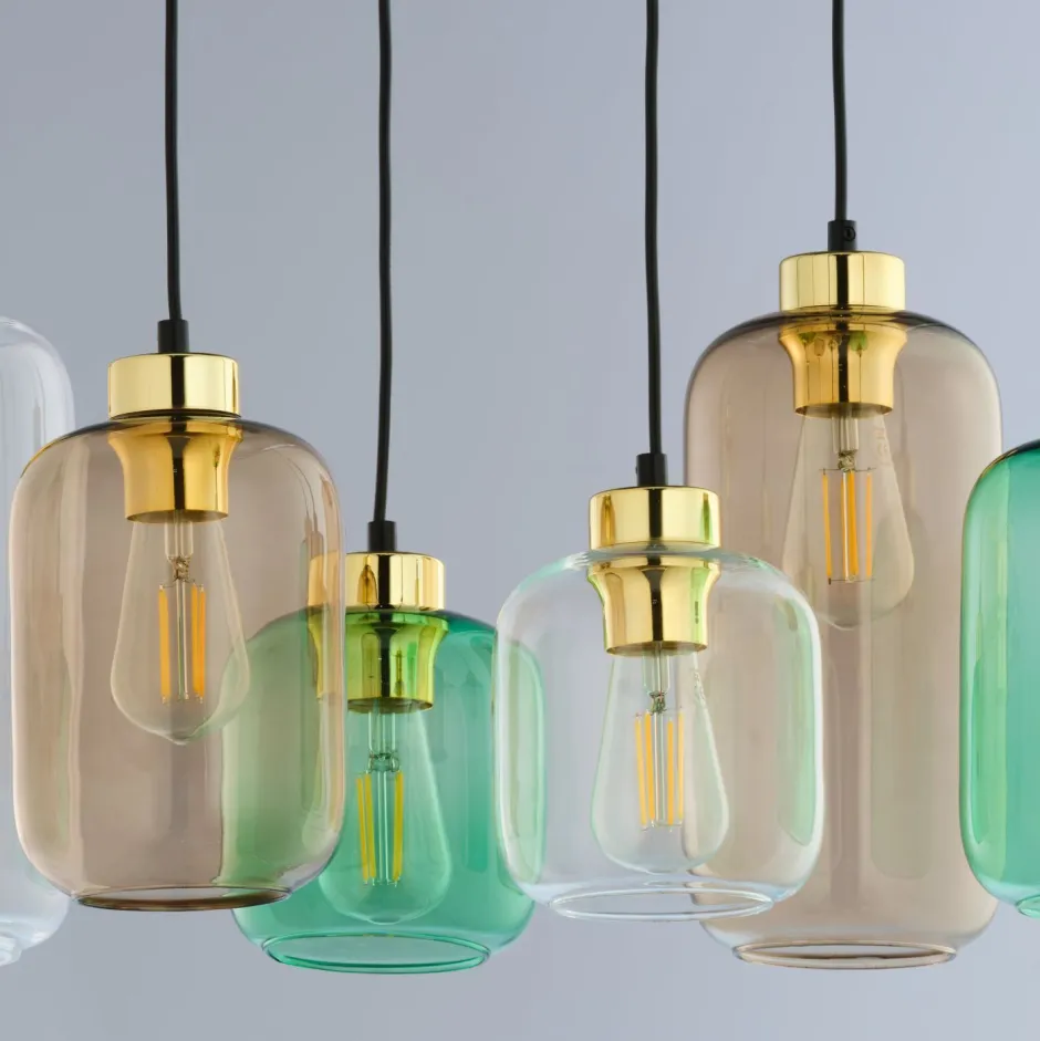 Jugendstil Lampen|Glaslampen*TK Lighting Hängelampe Glas Metall 6-flammig E27 Esszimmer