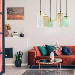 Jugendstil Lampen|Glaslampen*TK Lighting Hängelampe Glas Metall 6-flammig E27 Esszimmer