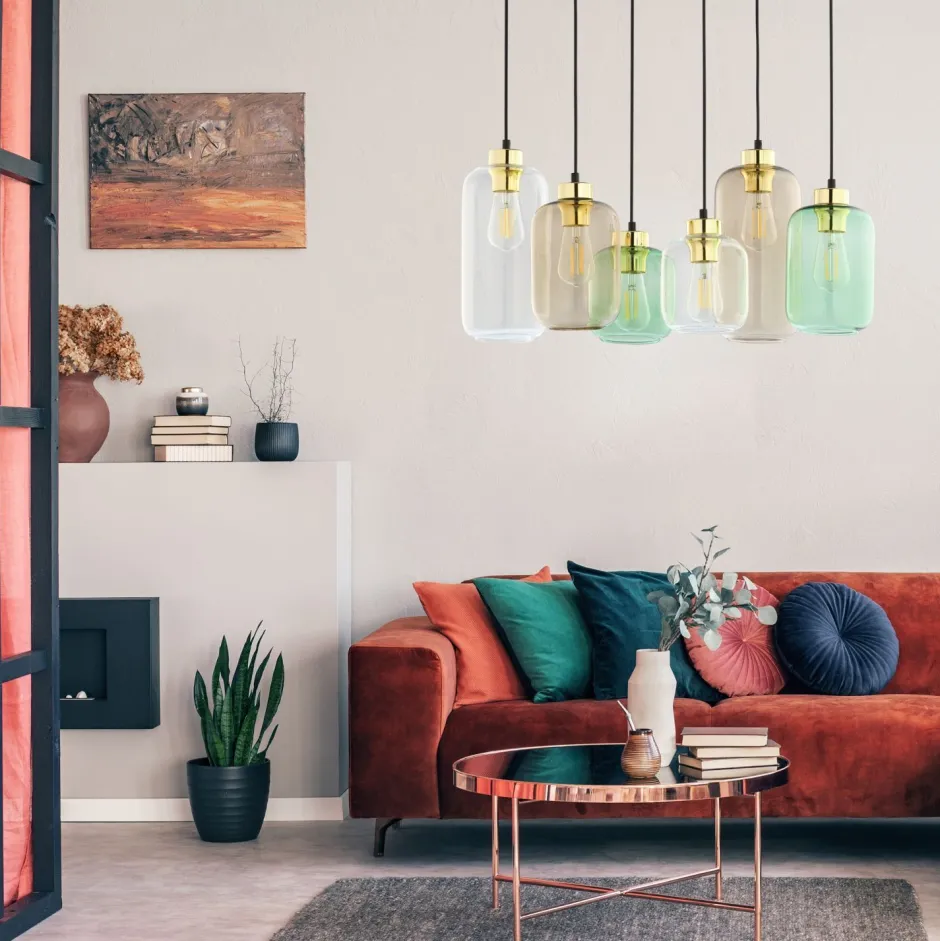 Jugendstil Lampen|Glaslampen*TK Lighting Hängelampe Glas Metall 6-flammig E27 Esszimmer