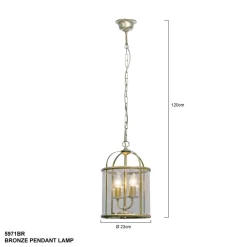 Steinhauer Hängelampe Glas Metall in Bronze B:23 cm E14 elegant< Hängelampen|Bürolampen