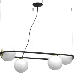 Hängelampen|Bürolampen*Luminex Hängelampe Glas Metall Schwarz Weiß Gold 4-flmg L:83 cm