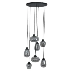 Hängelampen|Esszimmer Lampen*Steinhauer Hängelampe Glas Metall Schwarz Rauchgrau Ø50 cm rund