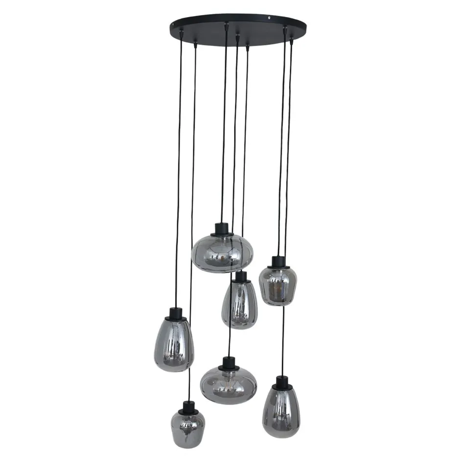 Hängelampen|Esszimmer Lampen*Steinhauer Hängelampe Glas Metall Schwarz Rauchgrau Ø50 cm rund