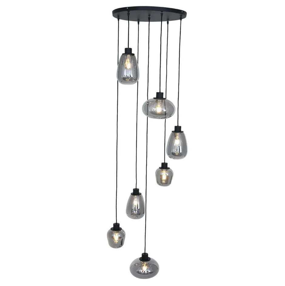 Hängelampen|Esszimmer Lampen*Steinhauer Hängelampe Glas Metall Schwarz Rauchgrau Ø50 cm rund