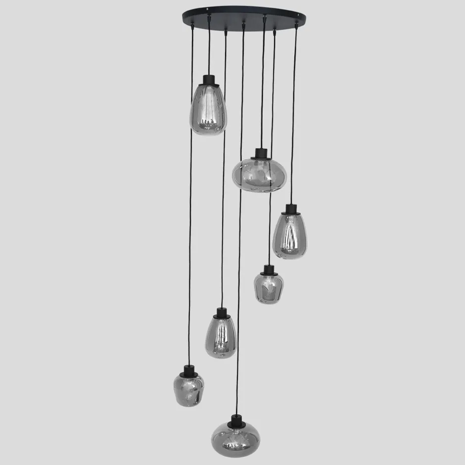 Hängelampen|Esszimmer Lampen*Steinhauer Hängelampe Glas Metall Schwarz Rauchgrau Ø50 cm rund