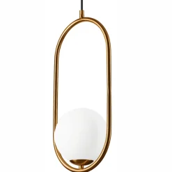 Hängelampen|Bürolampen*Lamkur Hängelampe Glaskugel Metall in Messing Weiß G9 bis 5 W