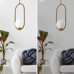 Hängelampen|Bürolampen*Lamkur Hängelampe Glaskugel Metall in Messing Weiß G9 bis 5 W