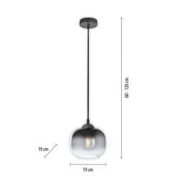 Just Light Hängelampe Glasschirm Rauchgrau Schwarz E27 Ø19 cm rund< Hängelampen|Bürolampen