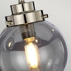 Kugellampen|Retro Lampen*Elstead Hängelampe Grau Nickel Glas Metall Kugelschirm
