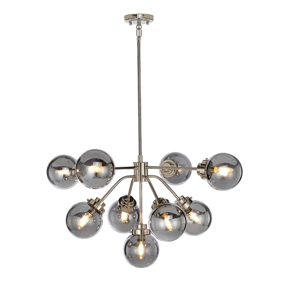 Elstead Hängelampe Grau Nickel 9x E14 Metall Glas LILINIA< Hängelampen|Esszimmer Lampen