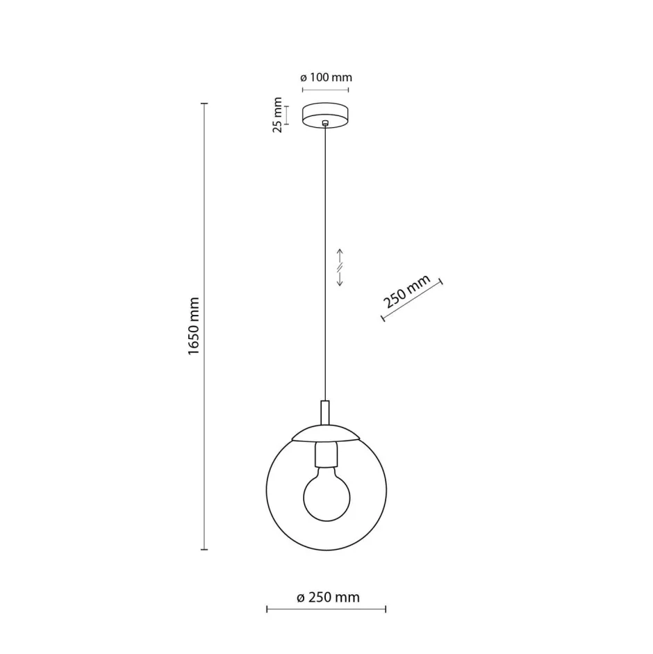 Hängelampen|Esszimmer Lampen*TK Lighting Hängelampe Grau Schwarz Ø 25 cm E27 Kugel Rauchglas Metall