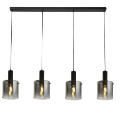 Wohnzimmerlampen|Glaslampen*Searchlight Hängelampe Grau Schwarz B: 142 cm 4-flammig E27 Glas Metall