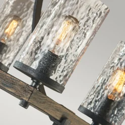 Elstead Hängelampe groß 116,8 cm lang 8x E27 Rustikal Metall Glas Holz< Hängelampen|Esszimmer Lampen