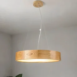 Holzlampen|Moderne Lampen*Lamkur Hängelampe Holz Eiche Glas 3-flmg Ø47cm Küche