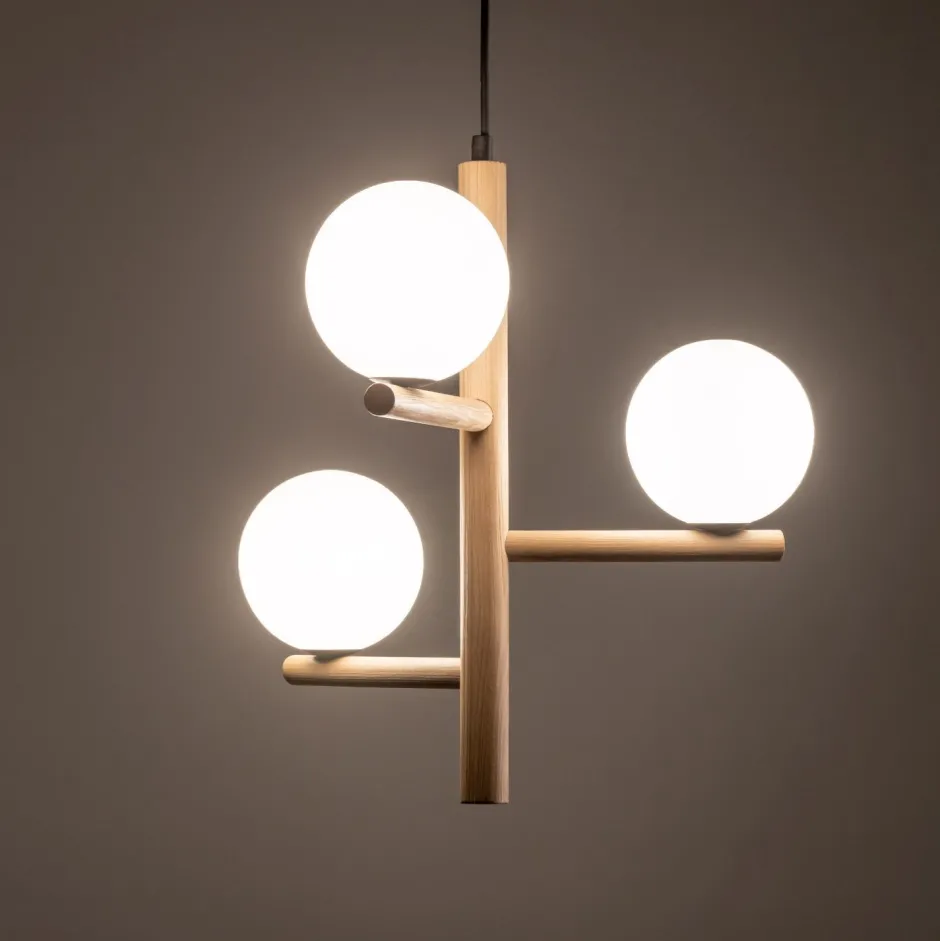 TK Lighting Hängelampe Holz Metall Glas B: 33 cm H: max. 100 cm 3x G9< Hängelampen|Bürolampen